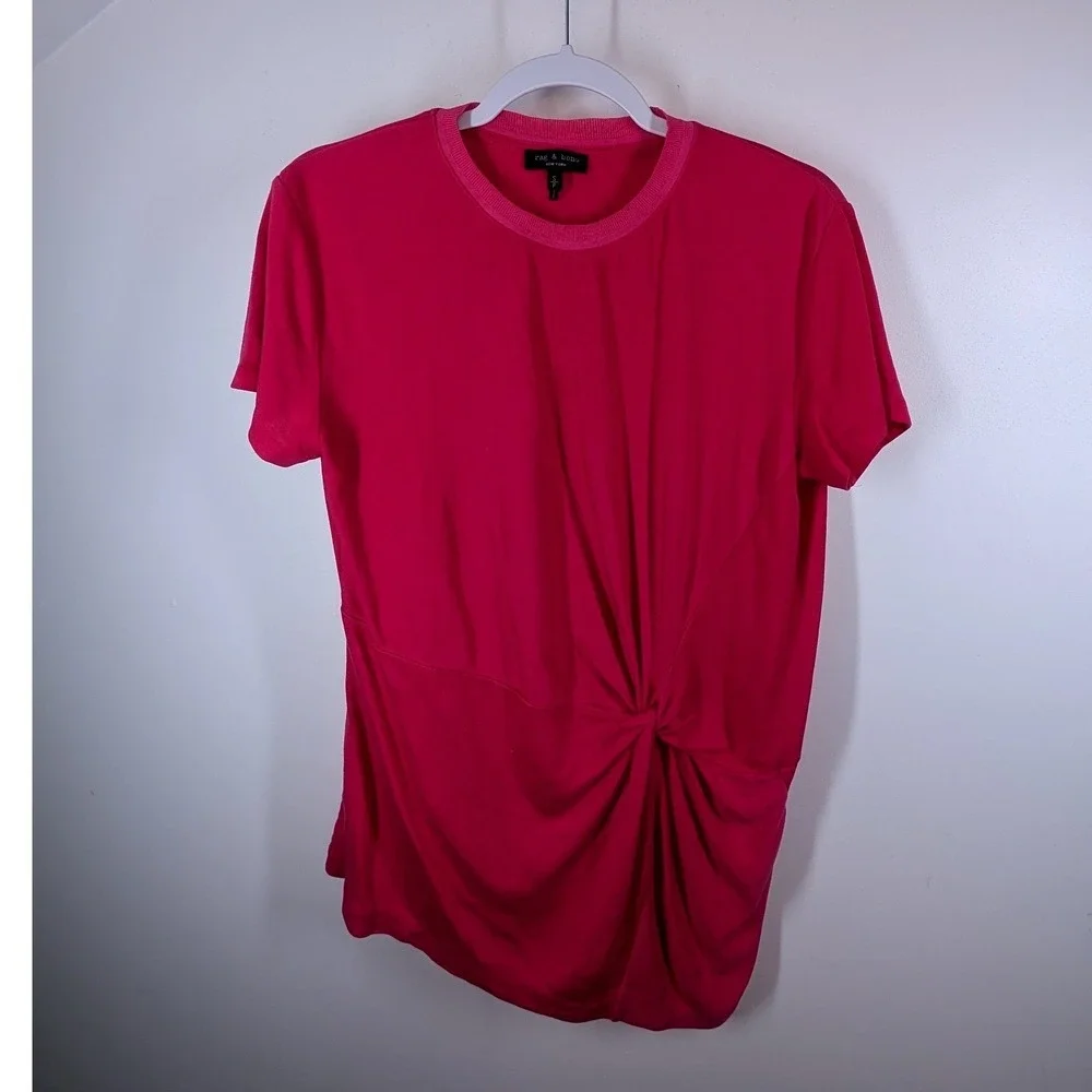 Rag & Bone Pink Marina Twisted Front Knot Short Sleeve Crew Neck T-Shirt Small - Picture 2 of 7